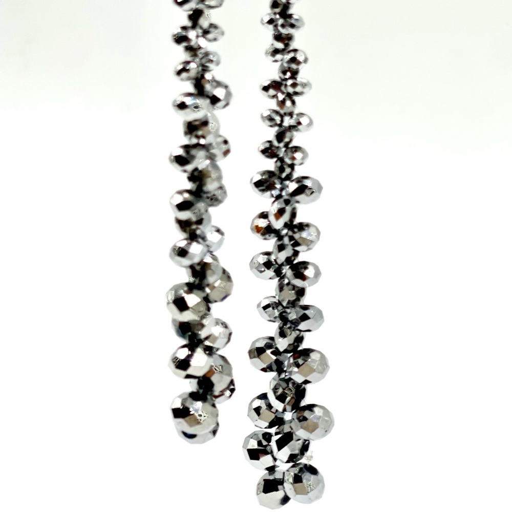 NWT HOLLYWOOD GLAM HEMATITE SILVER SPARKLY CRYSTAL VERSATILE LARIAT NECKLACE